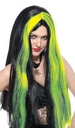Pruik Heks zwart met groene bles