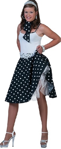 Rock en Roll rok zwart met witte bollen